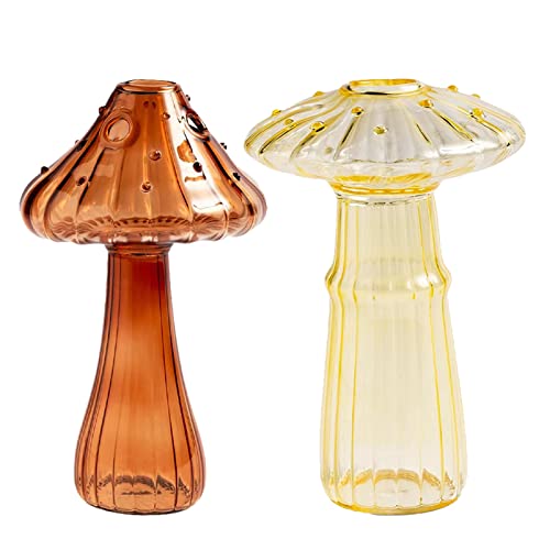 JYCRA 2 x Glas-Pilzvasen, Pilz-Glasvasen, Blumen-Pflanzgefäß, Vase, transparent, Terrarium-Vase, Behälter, klares Glas, Pflanzgefäß, Vase von JYCRA