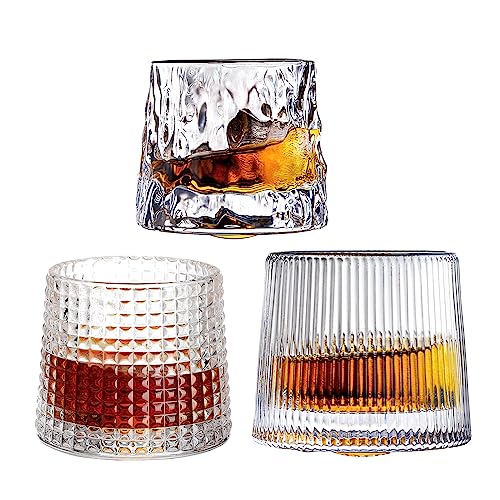 JYCRA 3 Stück klare Kristall-Whiskey-Weingläser, 142 ml, drehbare alte Gläser, modische Whiskygläser für Zuhause, Bar (transparent) von JYCRA