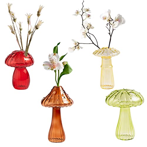 JYCRA 4 Stück Pilz-Glasvasen, 12,7 cm, schöne transparente Hydrokultur-Vase, kreative Vase, pilzförmige Vase für Zuhause, Büro, Dekoration von JYCRA