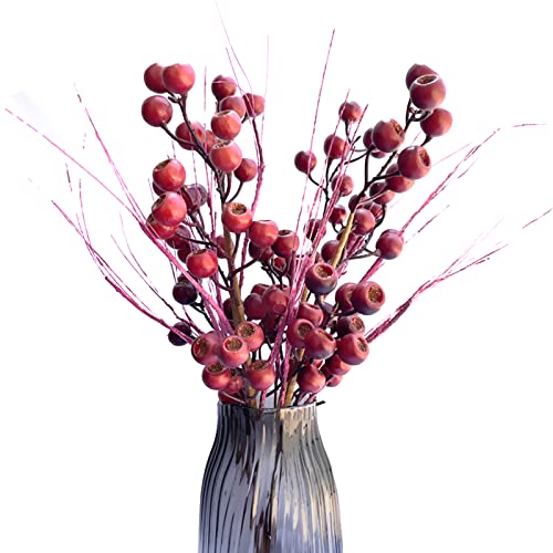 JYCRA 4 Stück künstliche Beerenstiele 60 cm, künstliche rote Beeren, gelockte Zweige gefüllt, Herbstbeeren-Zweige für Ernte, Weihnachtsdekoration, Rot von JYCRA