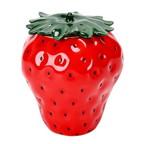 JYCRA Erdbeer-Keramik-Vorratsdose, Kreative Erdbeerförmige Gewürz-Vorratsdose mit Deckel, Mini-Teekanister, Lebensmittelaufbewahrungsbehälter für die Küche zu Hause(#1) von JYCRA