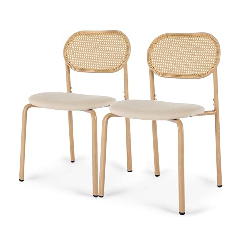 JYCRA Esszimmerstühle, 2er-Set Rattan-Esszimmerstühle mit gepolstertem Sitz, Küchenstühle mit separaten Metallbeinen, für Esszimmer, Wohnzimmer, Schlafzimmer und Rezeption (A) von JYCRA