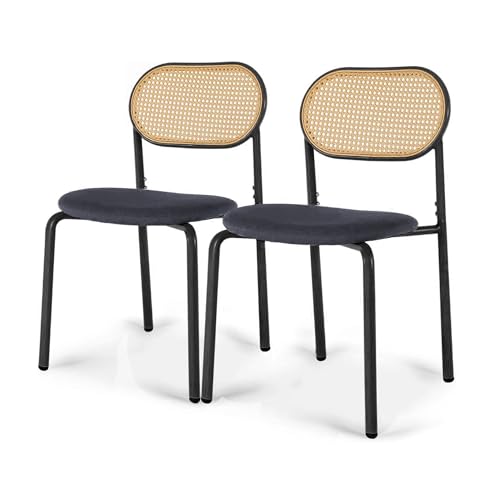 JYCRA Esszimmerstühle, 2er-Set Rattan-Esszimmerstühle mit gepolstertem Sitz, Küchenstühle mit separaten Metallbeinen, für Esszimmer, Wohnzimmer, Schlafzimmer und Rezeption (B) von JYCRA