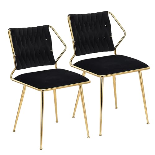 JYCRA Esszimmerstühle 2er Set, Moderner Sessel mit Armlehne und Gebogene Rückenlehne, handgewebtem Design, Samt Gold Beine Küchenstuhl, Kosmetikstuhl, für Wohnzimmer Schlafzimmer Büro (Schwarz) von JYCRA