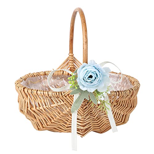 JYCRA Gewebter Korb im Vintage-Stil mit künstlicher Blume, Weidenkorb mit schönen Blumen für Hochzeit, Camping, Dekoration, blaue Blume von JYCRA