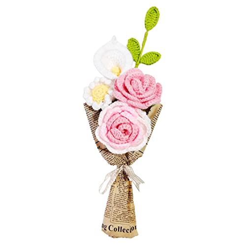 JYCRA Handgefertigter Häkelstrauß, lebensechte künstliche Blumenstrauß, 40 cm, gehäkelte handgefertigte Rosenblumen für Vase, Heimdekoration, Rosa von JYCRA