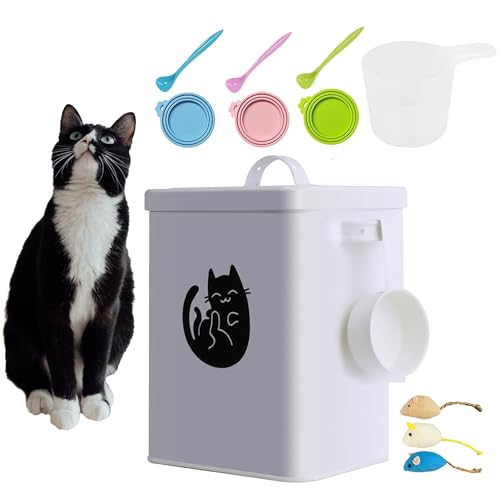 JYCRA Katzenfutter-Aufbewahrungseimer, Tragbarer Katzen-Trockenfutterbehälter mit Löffel, Tierfutterbehälter(Weiss) von JYCRA