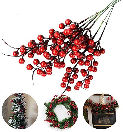 JYCRA Künstliche rote Beeren, 10 Stück rote Weihnachtsbeeren, künstliche Früchte, Beeren, für Zuhause, Hochzeit, Party, DIY, Weihnachtsbaum Dekoration – 26 cm von JYCRA