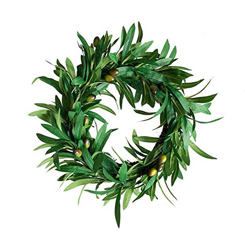 JYCRA Künstlicher Oliven-Kranz, 35 cm, künstlicher Olivenzweig, grüne Blätter, Kranz zum Aufhängen, Frühlingskranz mit Obst-Oliven für Haustür, Wand, Hochzeit, Party-Dekoration von JYCRA