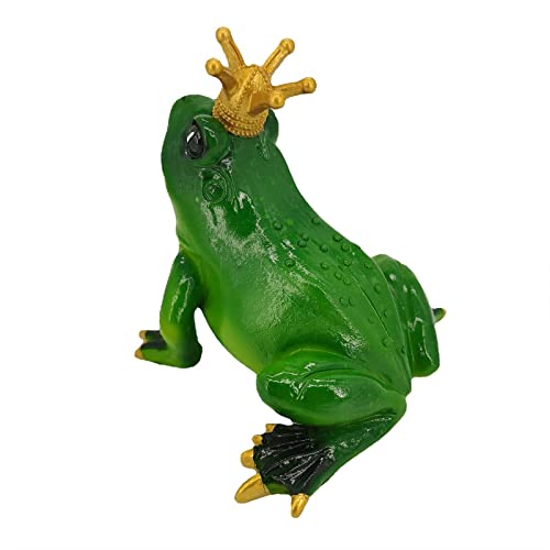 JYCRA Niedliche Froschstatue mit Krone für Gartendekoration, Handbemalte, Lebendige Froschfigur aus Kunstharz für Zuhause, Garten, Terrasse, Hof(Grün) von JYCRA