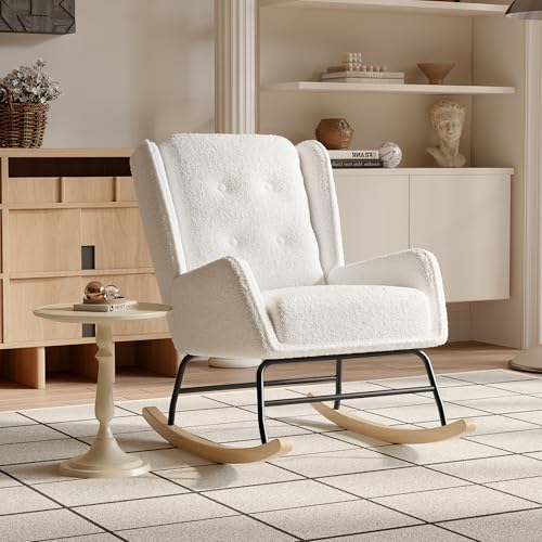 JYCRA Schaukelstuhl Relaxstuhl Sessel Stuhl Wohnzimmersessel,Relaxstuhl Sessel mit Holzkufen,belastbar Beige Lounge Chair fürs Wohnzimmer Schlafzimmer Balkon von JYCRA