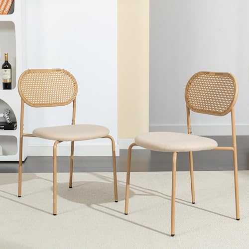 Rattan Esszimmerstühle 2er Set, Handgefertigte Rattan-Rückenlehne Essstühle,Moderner Küchenstuhl Rattanstuhl mit Metallbeinen und Unabhängige Rückenlehne, Polsterstühle (Holzfarbe, 80.5*48*44.5) Rattan Esszimmerstühle 2er Set, Handgefertigte Rattan-Rückenlehne Essstühle,Moderner Küchenstuhl Rattanstuhl mit Metallbeinen und Unabhängige Rückenlehne, Polsterstühle (Holzfarbe, 80.5*48*44.5) von JYCRA