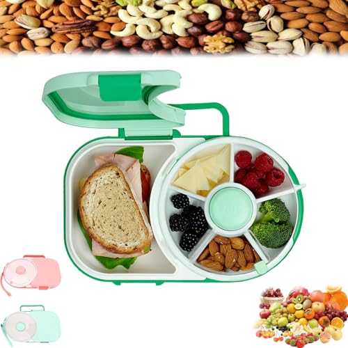 JYEVERC Snack Box Spinner, Wiederverwendbarer Snackbehälter, mit 5 Fächern und Deckel + 1 Großes Sandwich-Fach, Multifunktionales Versiegeltes Obsttablett, Snack Aufbewahrungsbox von JYEVERC