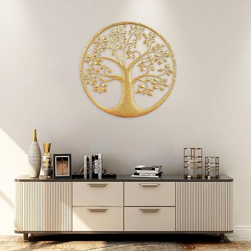 JYHCD Blume des Lebens wanddeko Gold Baum Wanddekoration Metall Baum des Lebens Deko Wohnzimmer Wandbehang Heimdekoration Wandkunst für Balkon, Terrasse, Schlafzimmer, Garten, Büro,40cm/15.7in von JYHCD