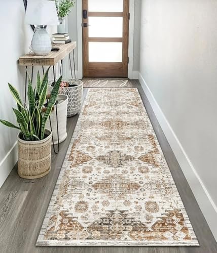 JYHCD Teppichläufer für Flure Rutschfester extra Langer Küchenteppich Waschbare Distressed Runner Matte Niederflorboden für den Eingang Badezimmer Wäscherei Schlafzimmer,B,0.5X4M von JYHCD