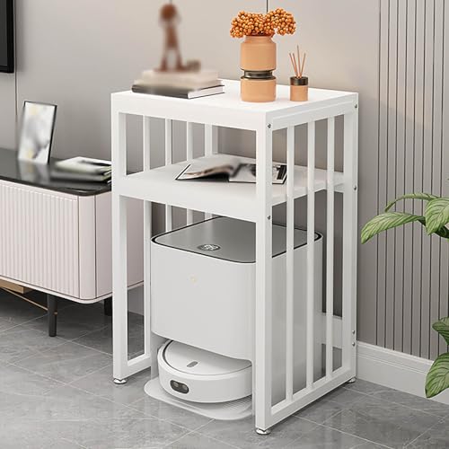 Saugroboter Ständer Staubsauger Roboter Halter Weiß Roboter-Staubsauger-Schrank, 2-stöckig Beweglich Roboter-Staubsauger-Aufbewahrungsregal 50 Cm 55 Cm Breit Beistelltisch Schlafzimmer-Nachttisch Für von JYHHCYS