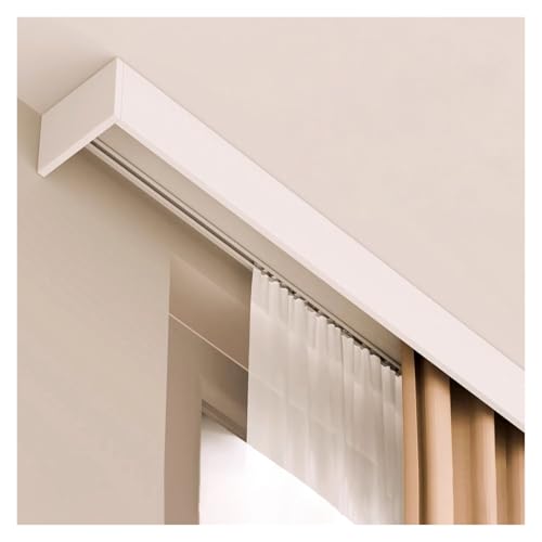 gardinenschiene vorhangschiene Fenstervorhang-Kassette Mit Schiene, Weißes Verstecktes Vorhangschienensystem Für Schlafzimmer, Raumteiler-Vorhangkastenschiene Mit Geräuschlosen Rollen(Ceiling Mount,2. von JYHHCYS