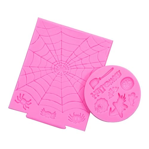 Fondant Formen 2 Stück Gebackene Halloween Spinnennetze Besen Kürbis Fondant Torte Spinnen Deko Silikonform von JYHLSHO