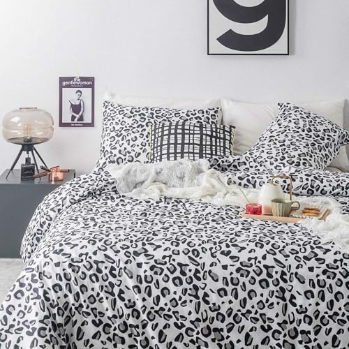 JYHTK Bettwäsche 135x200 4teilig Grau Schwarz Weiß Leo Print, ÖKO-TEX Bettwäsche Set Weich & Pflegeleicht Bettbezug mit Reißverschluss und 2 Kissenbezug 80x80 cm, für Erwachsene & Teenager von JYHTK