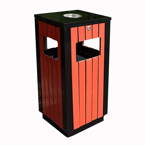 JYHUHGRG Robuster Papierkorb mit Innenbeutel, bodenstehender gewerblicher Mülleimer mit Aschenbecher, Recyclingbehälter für den Außenbereich für den privaten und gewerblichen Gebr,Amber Red von JYHUHGRG