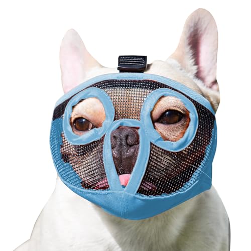 JYHY Maulkorb für Hunde mit abgeflachter SchnauzeFranzösische Bulldogge Maulkorb -verstellbar, atmungsaktiv: Französische Bulldogge, Pekingese, Shih-Tzu, Mops (Blau, M(28-43cm)) von JYHY