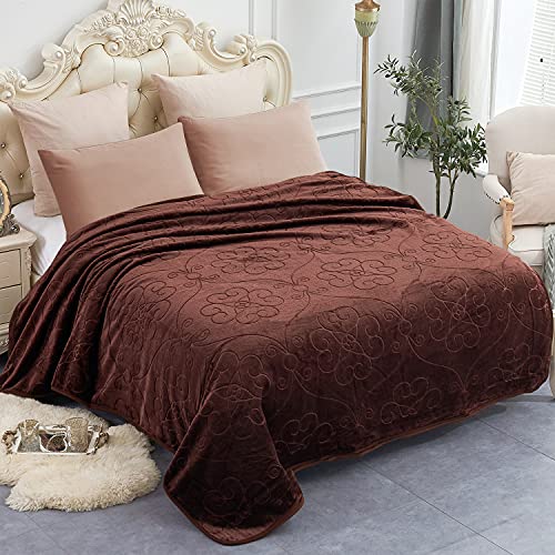 JYK Luxuriöse Fleece-Plüschdecke, 1.6 kg, 1-lagig, koreanische Nerzdecke, Queen 200.7 x 231.1 cm, superweich und warm, leicht und gemütlich, einfarbig, geprägte Fleece-Decke für Bett (Kaffee) von JYK