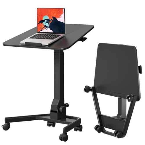 JYLH JOYSEEKER Faltbarer mobiler Stehpult, pneumatisch höhenverstellbar, rollender Sitz-Steh-Schreibtisch, 90° neigbarer tragbarer Laptop-Schreibtisch auf Rädern, mobiler Schreibtisch Workstation für von JYLH JOYSEEKER