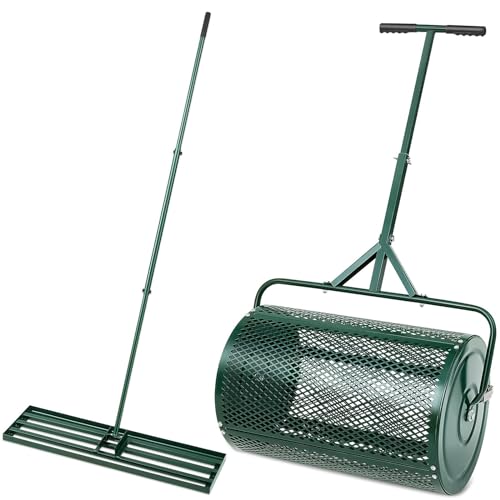 2 Stück Rasen Gartenpflege Set, 24 Zoll Kompost Spreizer und 35 X 10 Zoll Rasen Nivellierung Rake, Torf Moos Spreizer, Metall-Mesh Push Spreizer mit T-Förmigen Griff für Garten Yard Care, JYLSSKUK 2 Stück Rasen Gartenpflege Set, 24 Zoll Kompost Spreizer und 35 X 10 Zoll Rasen Nivellierung Rake, Torf Moos Spreizer, Metall-Mesh Push Spreizer mit T-Förmigen Griff für Garten Yard Care, JYLSSKUK von JYLSSKUK