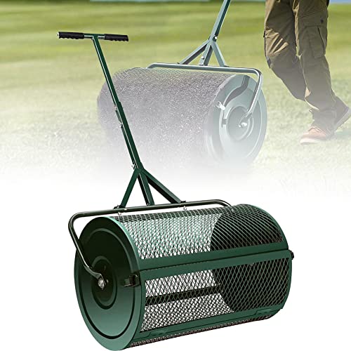 Lawn Sein& Gartenspreizer, 24 Zoll Torfmoosspreizer, Heavy Duty Metal Mesh Roller Push/Tow Spreizer-Kompost, Torfmoos, Top Soil, Mulch-Garden& Lawn Care-Walk und Push Basket Sifter für Yard, JYLSSKU von JYLSSKUK