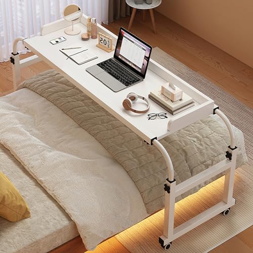 Mobiler Nachttisch mit Rädern, Höhenverstellbarer 6595Cm Computer Schreibtisch Steharbeitsplatz Food Tray Schreibtisch Rolling Medical Table für Twin/Full/Queen/King Size Bettgestell, Szpxxx, Holz, b von JYLSSKUK