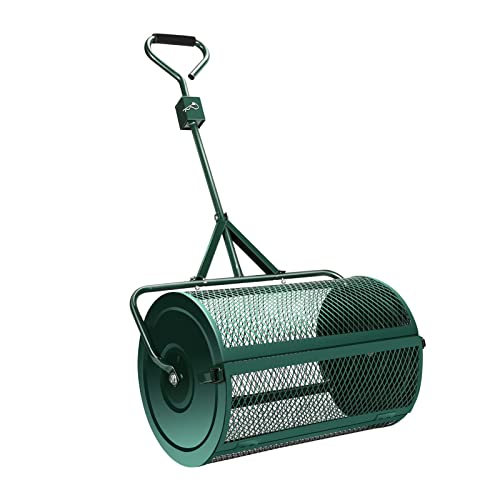Peat Moss Spreader, Vereinigtes Königreich& Garten Spreizer, 24 Zoll/60Cm Heavy Duty Metal Mesh Roller Push/Tow Spreizer, Kompost, Torfmoos, Top Soil, Walk und Push Basket Sifter für Yard Grün Schwar von JYLSSKUK