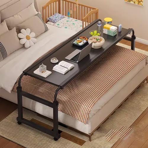 Rollender Nachttisch, über Dem Bett Tisch mit Rädern Einstellbare Höhe, Rolltisch, Schreibtisch, Queen Size Mobile Computer Schreibtisch Steharbeitsplatz Laptop Cart (Farbe: Weiß, Größe: 120 * 45Cm, von JYLSSKUK