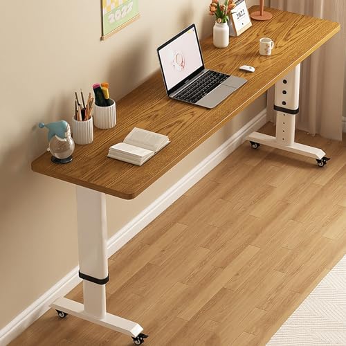 Tisch, Rollender Betttisch, über Dem Bett Tisch mit Rädern Verstellbare Höhe, Mobile Standing Laptop Tisch mit Heavy Duty Metal Bein, für Krankenhaus und zu Hause (Farbe: Licht Walnuss, Größe: 120. S von JYLSSKUK