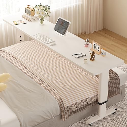 Tisch, Rollender Betttisch, über Dem Bett Tisch mit Rädern Verstellbare Höhe, Mobile Standing Laptop Tisch mit Heavy Duty Metal Bein, für Krankenhaus und zu Hause (Farbe: Licht Walnuss, Größe: 120. S von JYLSSKUK