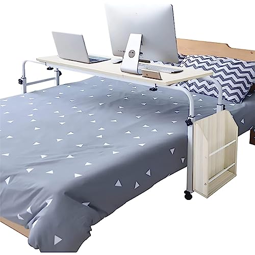 Tischräder Tisch über Bett, Tisch, Verstellbarer Desktop-Winkel und Höhe, King Queen Bett Tisch Laptop Tisch über Bett Tisch mit Rädern (Größe: 1.2. Schwarz, 1.2 M), JYLSSKUK, weiß, von JYLSSKUK