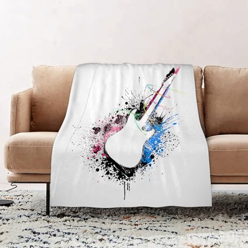 JYLYZZIN Kuscheldecke flauschig, weiche warme Fleecedecke 76 x 100 cm als Decke Sofa,Gitarre, abstrakte Silhouette eines Musikinstruments mit Spritzern von Grun, Wohndecke oder Couchdecke überwurf von JYLYZZIN