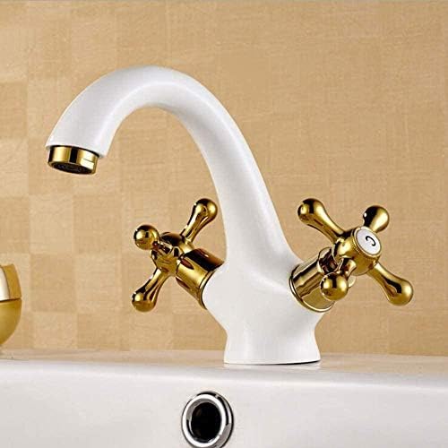 JYMALISA Küchenarmaturen Wasserhahn Weiß Überzug Messing Gold Doppel Hände Heiß und Kalt Luxus Elegante Badezimmer Wasserhahn Toilette Waschbecken Wasser von JYMALISA