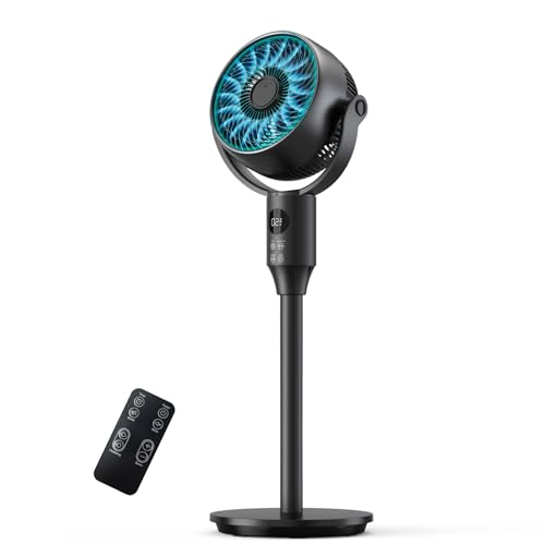 Leiser Standventilator 80°+90°Oszillierender Ventilator mit Fernbedienung, 3 Modi, 8 Geschwindigkeit Ventilator höhenverstellbarer, 24M Windentfernung 1445m³/h Luftvolume, 12H Timer Tischventilatoren von JYMIPA