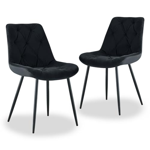 JYMTOM Samt Esszimmerstuhl 2er-Set Retro Design Wohnzimmerstuhl mit dicken gepolsterten Rückenlehnen, für Esszimmer Wohnzimmer Küche und Schlafzimmer (2, Schwarz) von JYMTOM