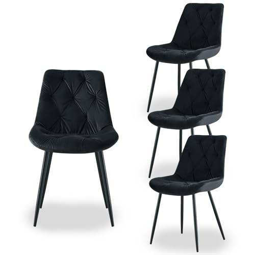 JYMTOM 4er Set Esszimmerstuhl mit dickem Samtstoff gepolsterter Sitz, Sitzbezug aus Samt, für Wohnzimmer, Esszimmer und Schlafzimmer, im modernen Design, 50 * 62 * 84cm (Schwarz,4) von JYMTOM