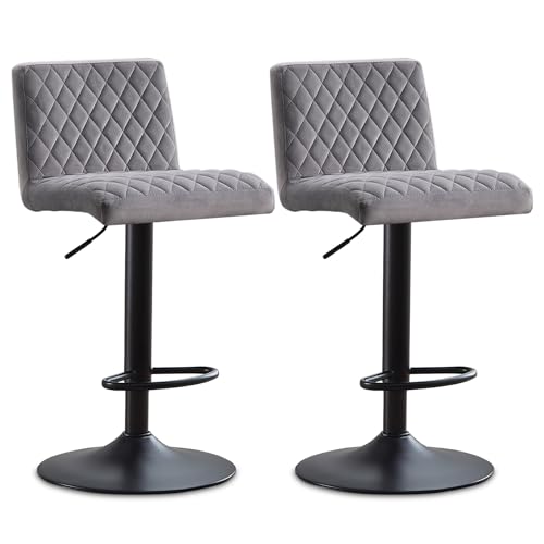 JYMTOM 2er-Set Barstühle, Verstellbar Barhocker, 360° drehbarer Tresenhocker, Drehstühle mit gepolsterter Sitzfläche aus Samt für Bar, Küche, Bistro, Counter, Esszimmer und Café (2, grau) von JYMTOM