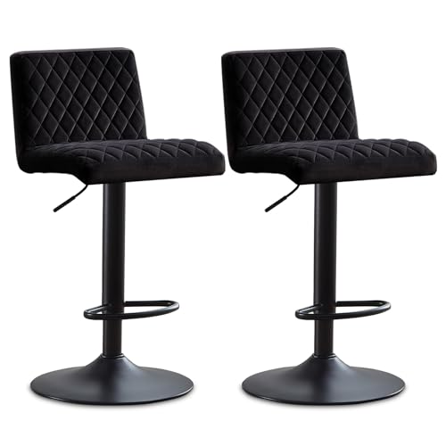 JYMTOM 2er-Set Barstühle, Verstellbar Barhocker, 360° drehbarer Tresenhocker, Drehstühle mit gepolsterter Sitzfläche aus Samt für Bar, Küche, Bistro, Esszimmer und Café (2, schwarz) von JYMTOM