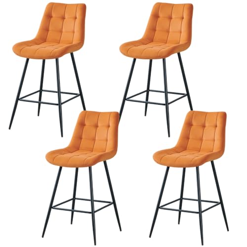 JYMTOM Samt Barhocker 4er Set, Barstühle mit gepolsterten Rückenlehnen und Fußstütze aus Metall, Retro Design Bistrohocker für Bar, Küche, Theke und Bistro (4, Orange) von JYMTOM