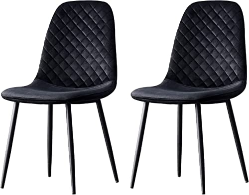 JYMTOM 2er-Set Samt Esszimmerstühle Wohnzimmerstuhl mit Rückenlehne Sessel Scandinavian Vintage Gitter-Design Esstischstuhl aus Samt mit Metallbeine (2, schwarz) von JYMTOM