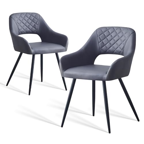 JYMTOM Samt-Esszimmerstuhl mit Stoffbezug, gepolsterte Sitzfläche mit offener Rückenlehne, modernes Design, Esszimmersesel mit Metallbeinen für Esszimmer, Wohnzimmer und Küche (2, PU grau) von JYMTOM