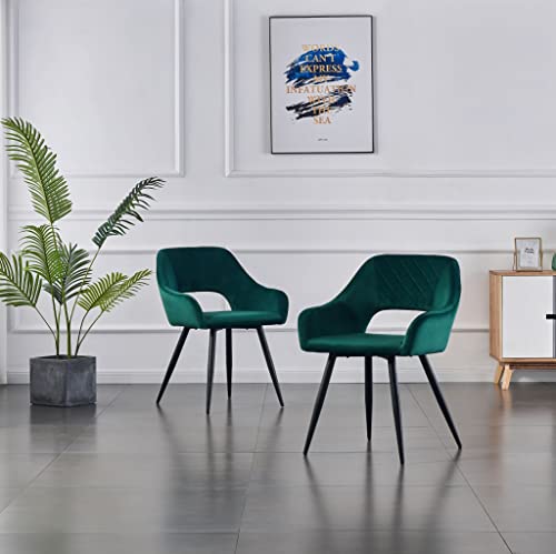JYMTOM 2er-Set Samt-Esszimmerstuhl mit Stoffbezug, gepolsterte Sitzfläche, Wohnzimmer, mit schwarzen Metallbeinen, Armlehnen, Rückenlehne, (2, grün) von JYMTOM