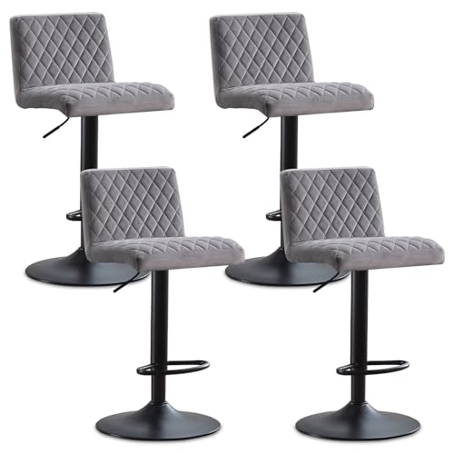 JYMTOM 4er-Set Barstühle, Verstellbar Barhocker, 360° drehbarer Tresenhocker, Drehstühle mit gepolsterter Sitzfläche aus Samt für Bar, Küche, Bistro, Counter, Esszimmer und Café (4, grau) von JYMTOM