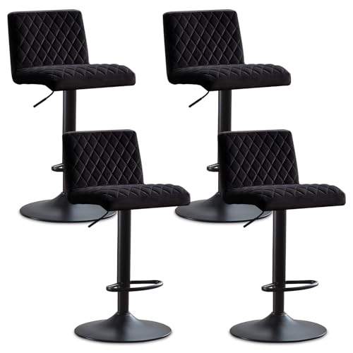 JYMTOM 4er-Set Barstühle, Verstellbar Barhocker, 360° drehbarer Tresenhocker, Drehstühle mit gepolsterter Sitzfläche aus Samt für Bar, Küche, Bistro, Esszimmer und Café (4, schwarz) von JYMTOM