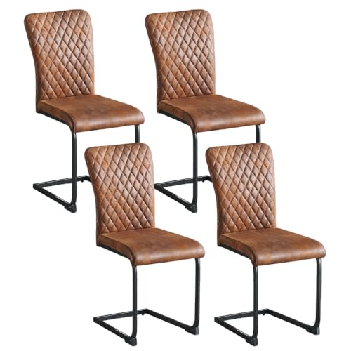 JYMTOM Freischwinger Schwingstuhl Esszimmerstuhl 4er Set mit Wildlederimitat-Bezug und hoher Rücklehne, Metallgestell, Küchenstuhl für Wohnzimmer Konferenzraum und Esszimmer (4, Braun) von JYMTOM