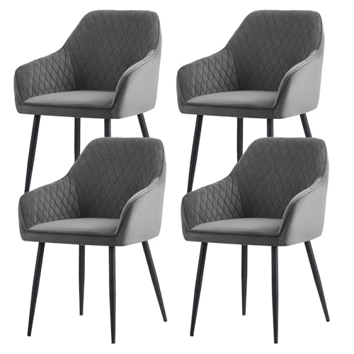 JYMTOM 4er-Set Samt Esszimmer Stühle Gitter Design Armlehnestühle mit Sitzfläche aus Samt, Küchenstühle mit Gestell aus Metall, für Wohnzimmer, Schlafzimmer(4,Grau) von JYMTOM